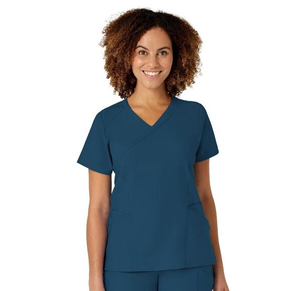 Wink W123 Women's Mock Wrap Scrub Top, Caribbean Blue, L Womens - Picture 1 of 4